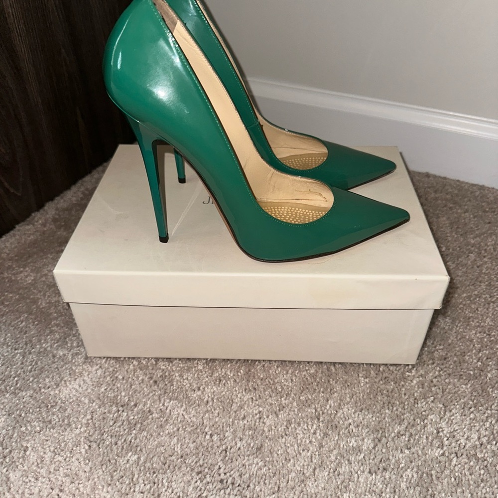 💚Timeless Classy Jimmy Choo Anouk 120 Stilettos in Jade Green Size 38 💚👠👠
